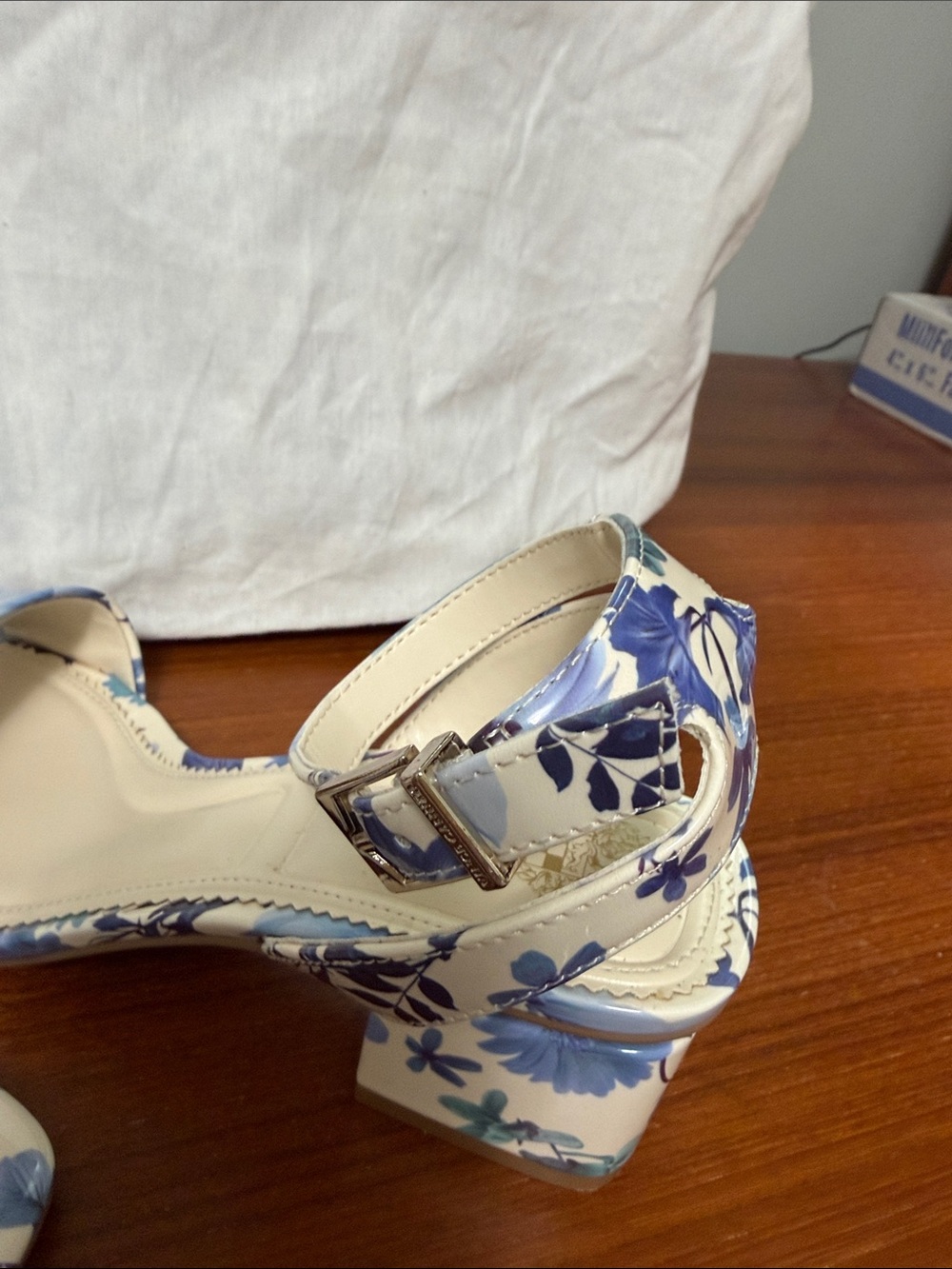 Vince Camuto Blue and White Floral Block Heel Sandals - Picture 5 of 5
